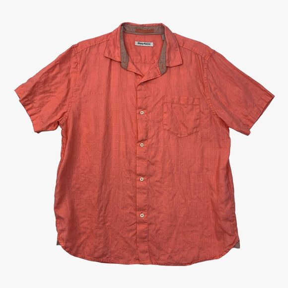 Tommy Bahama Shirt Mens L Large Nectarine Button Up Linen Relaxed Pocket - Picture 1 of 10